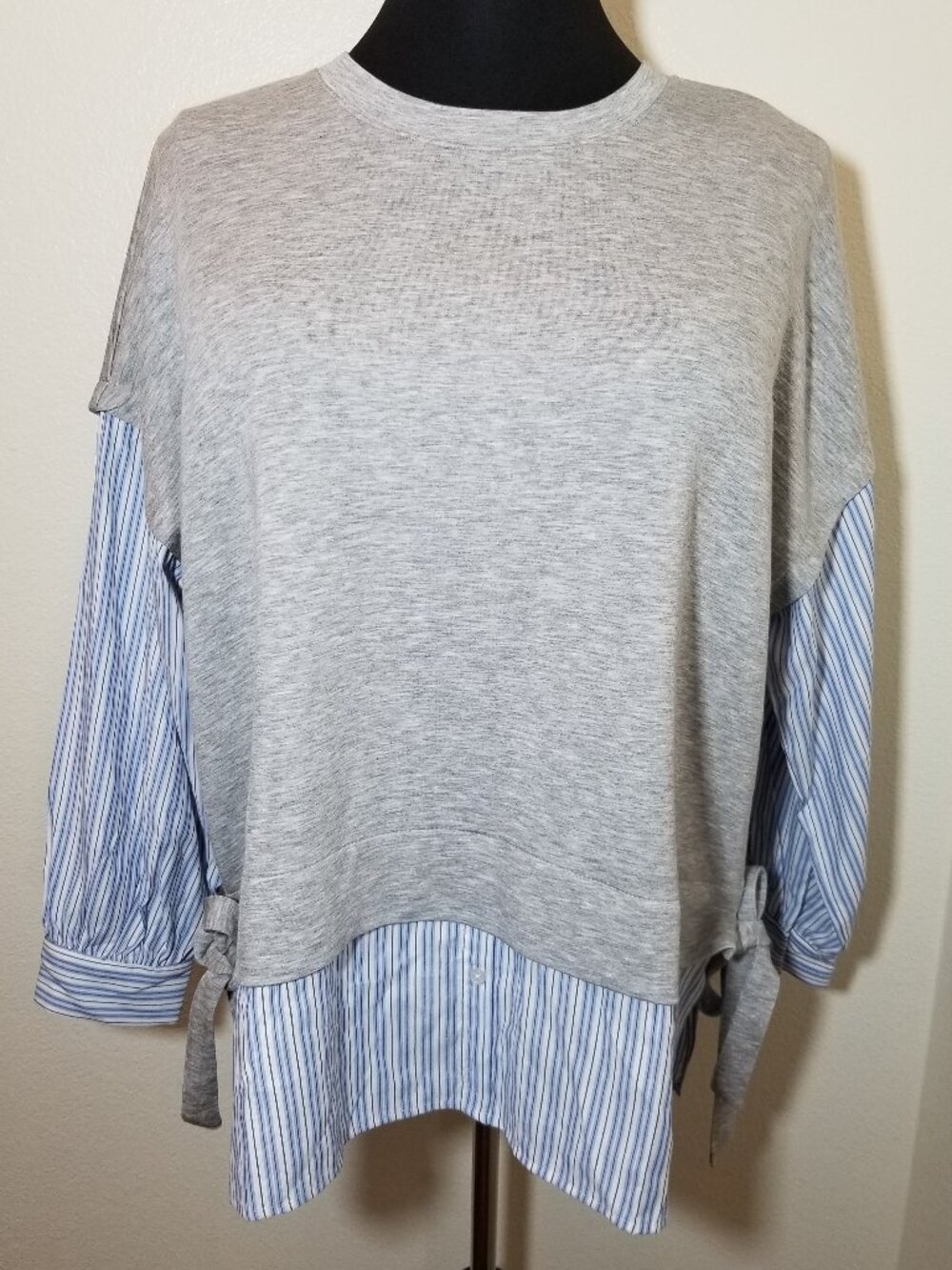 Adrienne Vittadini Womens 3X Knit Layered‎ Striped Long Sleeve Shirt/Hem Preppy